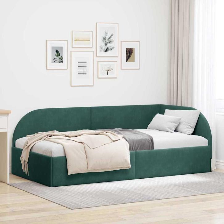 vidaXL Hoek Bed Frame Donkergroen 90 cm x 200 cm Fluweel, Huis en Inrichting, Slaapkamer | Bedden, Nieuw, Verzenden