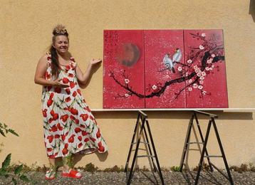 Ksavera - Japanese sakura J399 - himberry triptych - XXL