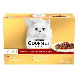 GOURMET GOLD 12-PACK FIJNE HAPJES 12X85 GR.  1 + 1 GRATIS, Dieren en Toebehoren, Kattenvoerbakken en Drinkbakken, Nieuw, Verzenden