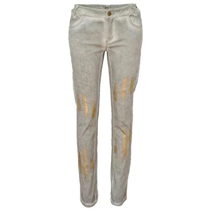 Jeff • grijs groene jeans met gouden strepen • 36, Kleding | Dames, Broeken en Pantalons, Grijs, Nieuw, Maat 36 (S), Verzenden