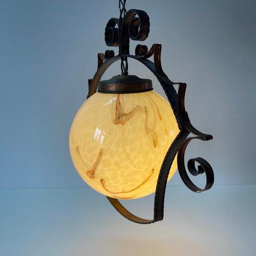 Plafondlamp - Glas, Koper - Gemarmerde Plafond Lamp, Antiek en Kunst, Kunst | Designobjecten