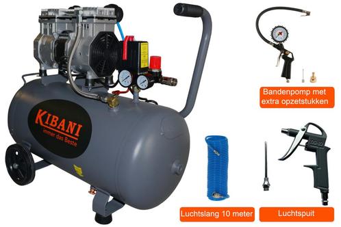 Kibani Super Stille Compressor 50 Liter + Luchtslang +, Bricolage & Construction, Compresseurs
