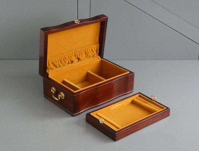 Sieradendoos - Hout, Velvet, Messing - Uitneembaar, Antiek en Kunst, Curiosa en Brocante