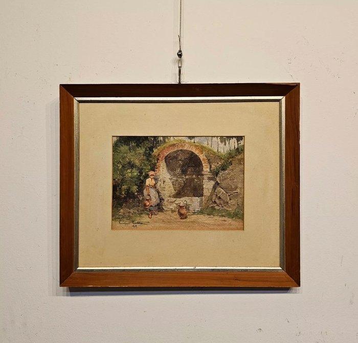 Scuola italiana (XX), firmato Giuseppe Galli - La contadina, Antiquités & Art, Art | Peinture | Classique