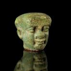 Oude Egypte, late periode Faience Hoofd van Ptah Pataikos, Antiek en Kunst