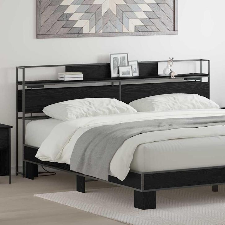 vidaXL Opberghoofdbord met plank Zwart eiken 180 cm Bewerkt, Huis en Inrichting, Slaapkamer | Bedden, Nieuw, Verzenden