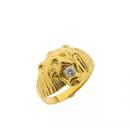 18 Krt. Gouden ring met leeuwenkop | Zirconia (unisex ring), Handtassen en Accessoires, Ringen, Dame of Heer, Met edelsteen, Overige kleuren