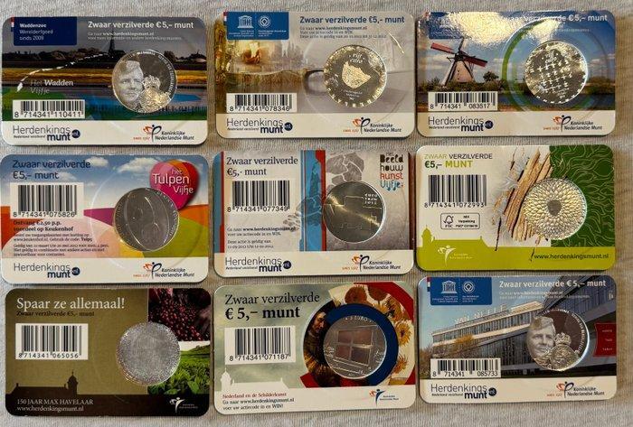 Nederland. 5 Euro 2010/2016 (9 stuks) (Zonder minimumprijs), Postzegels en Munten, Munten | Europa | Euromunten