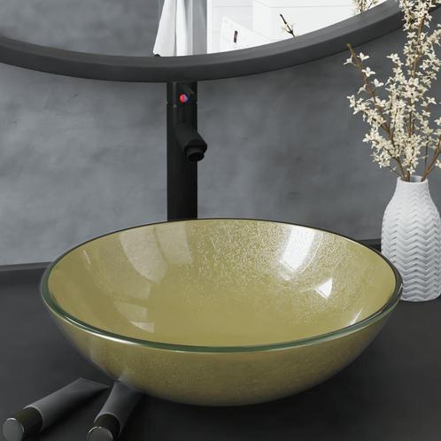 vidaXL Wastafel met kraan en pop-up afvoer gehard glas, Doe-het-zelf en Bouw, Sanitair, Nieuw, Verzenden