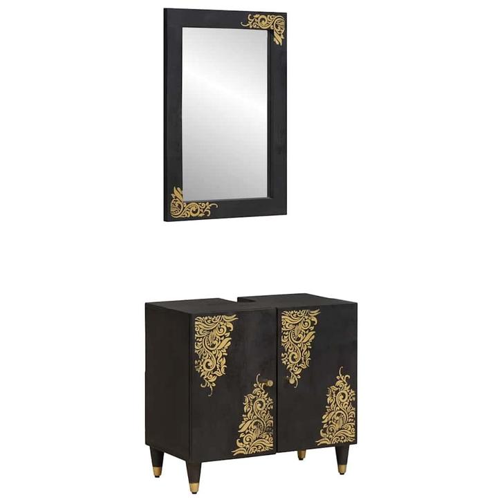 vidaXL Badkamerkast set Wandgemonteerd 2 pcs Zwart Massief, Huis en Inrichting, Badkamer | Badkamermeubels, Nieuw, Verzenden