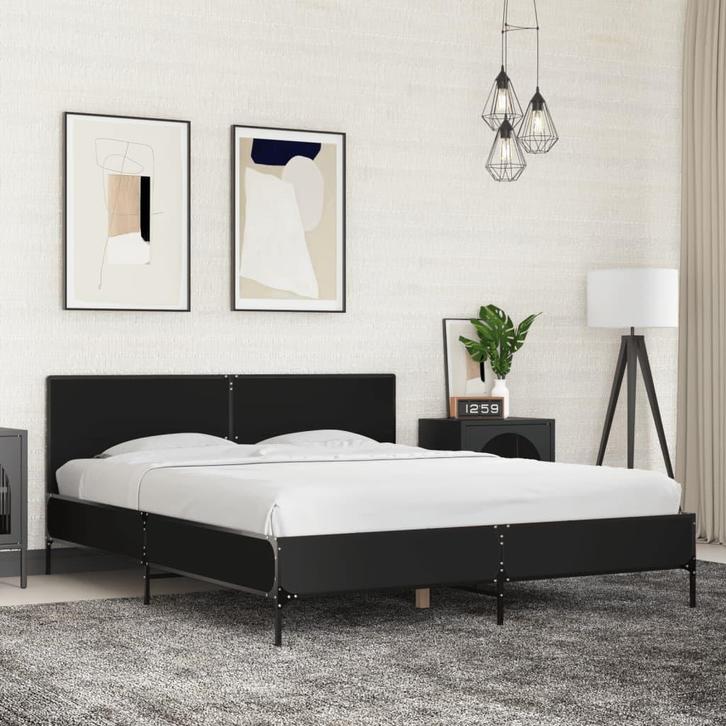 vidaXL Bedframe bewerkt hout metaal zwart 160x200 cm, Huis en Inrichting, Slaapkamer | Bedden, Nieuw, Verzenden