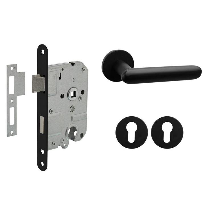Deurbeslag set met cilinderrozet en deurklink Rinnovo zwart, Doe-het-zelf en Bouw, Hang- en Sluitwerk, Klink of Kruk, Nieuw, Overige materialen