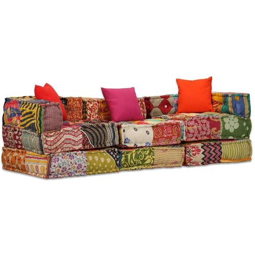 vidaXL Poef driezits modulair stof patchwork, Huis en Inrichting, Woonaccessoires | Kussens, Nieuw, Verzenden