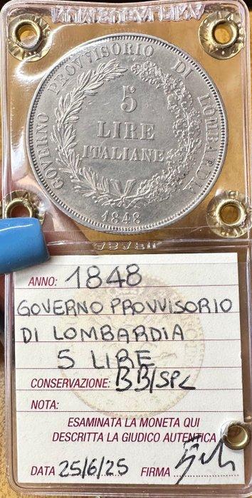 Tijdelijke regering van Lombardije. 5 Lire 1848, Postzegels en Munten, Munten | Europa | Niet-Euromunten