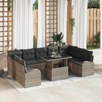 vidaXL Tuinbank Set met opslag 10 pcs Grijs Poly rattan, Verzenden, Nieuw