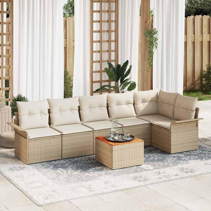 vidaXL Tuinbank Set met kussen met opslag 7 pcs Beige en, Tuin en Terras, Tuinsets en Loungesets, Nieuw, Verzenden