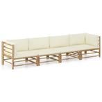 vidaXL 4-delige Loungeset met crèmewitte kussens bamboe, Verzenden, Nieuw, Loungeset