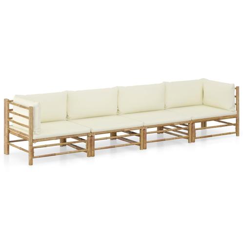 vidaXL 4-delige Loungeset met crèmewitte kussens bamboe, Tuin en Terras, Tuinsets en Loungesets, Loungeset, Nieuw, Verzenden