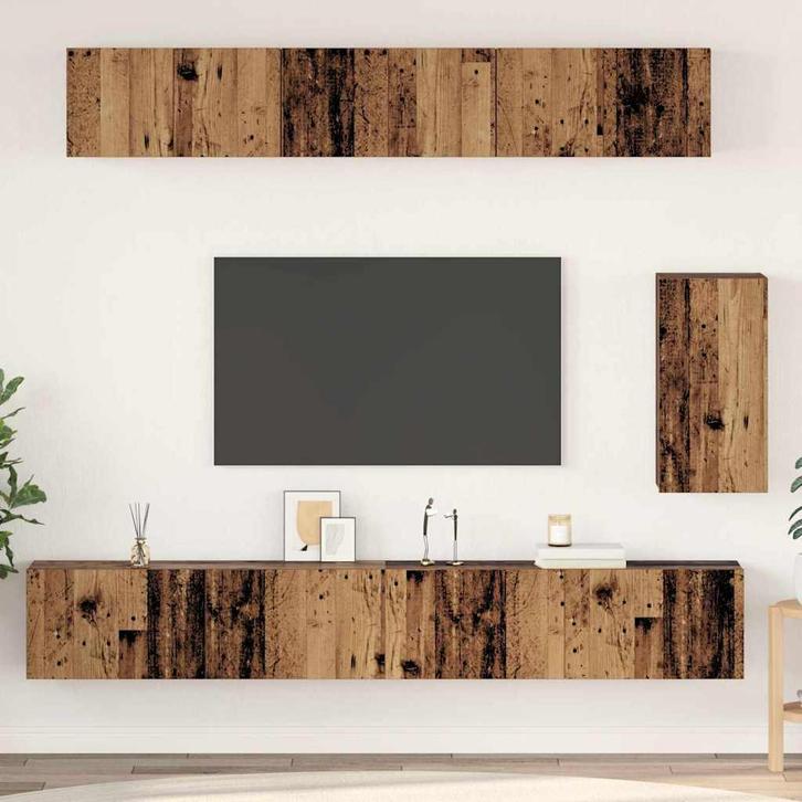 vidaXL Wand TV Kast Wandgemonteerd 3 pcs Oud Hout Bewerkt, Huis en Inrichting, Kasten |Televisiemeubels, Nieuw, Verzenden