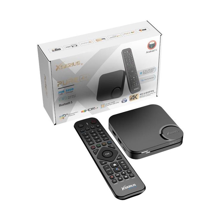 Xsarius Pure 4+ Plus 4K Android IPTV Box - BT remote, Telecommunicatie, Zenders en Ontvangers, Nieuw, Ophalen of Verzenden