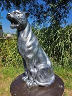 Beeld, 80 cm high garden statue panther in silver bronze