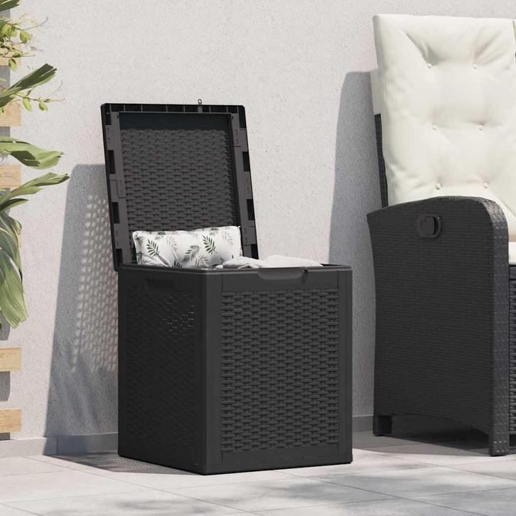 vidaXL Tuinbox 90 L PP rattan zwart, Tuin en Terras, Bergingen en Tuinkasten, Nieuw, Verzenden
