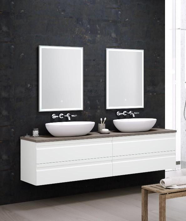 TERRA 2 METER / Hoogglans wit met eiken Topblad Badmeubel, Huis en Inrichting, Badkamer | Badkamermeubels, Ophalen of Verzenden