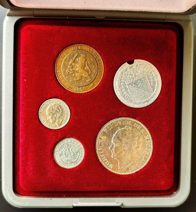 Pays-Bas. Wilhelmina. 2 gas tokens, 2 1/2 Cents, 10 cents, 1, Postzegels en Munten, Munten | Nederland