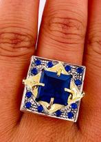 Zonder Minimumprijs - Ring - 9 kt. Geel goud, Zilver Saffier, Nieuw