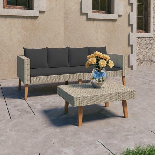 vidaXL 2-delige Loungeset met kussens poly rattan beige, Tuin en Terras, Tuinsets en Loungesets, Loungeset, Nieuw, Verzenden