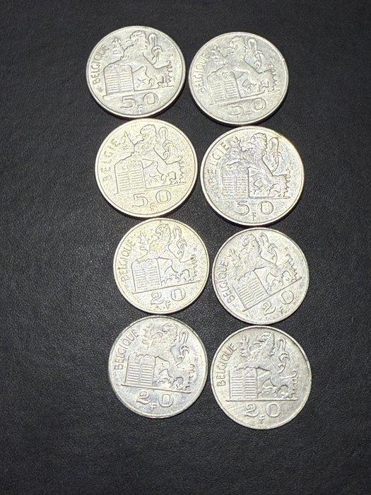 België. 20, 50 Francs 1949/1950, Lot de 8 pièces (Zonder, Postzegels en Munten, Munten | Nederland