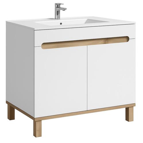 Badplaats Badkamermeubel Otero 80cm - Hoogglans Wit / Eiken, Huis en Inrichting, Badkamer | Badkamermeubels, Nieuw, Verzenden