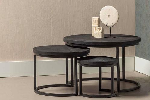 Salontafel Mangohout S Ula Set Van 3 Zwart, Huis en Inrichting, Tafels | Salontafels, Nieuw, Overige houtsoorten, Overige vormen