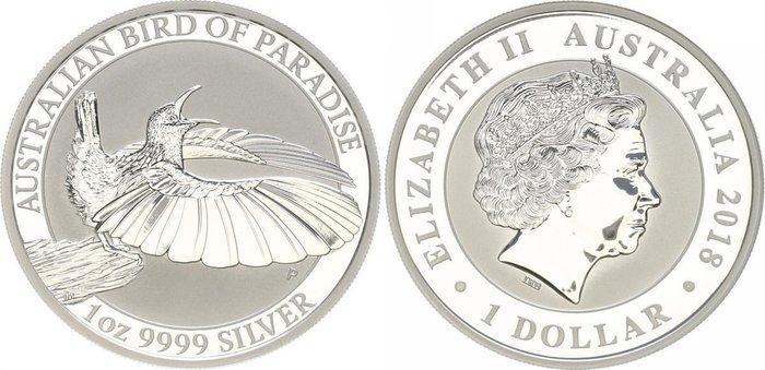 Australië. 1 Dollar 2018 - Birds of Paradise Riflebird -1 Oz, Postzegels en Munten, Munten | Europa | Niet-Euromunten