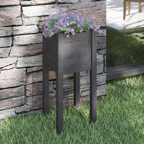 vidaXL Plantenbak 31x31x70 cm massief grenenhout grijs, Tuin en Terras, Bloempotten, Nieuw, Verzenden
