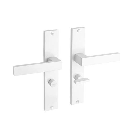 Geveerde Deurklink Lusso met schild en wc slot in wit, Doe-het-zelf en Bouw, Hang- en Sluitwerk, Klink of Kruk, Nieuw, IJzer, Ophalen of Verzenden