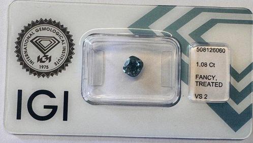 1 pcs Diamant  (Kleurbehandeld)  - 1.08 ct - Cushion - Fancy, Handtassen en Accessoires, Edelstenen