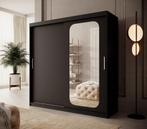 Kledingkast 200cm zwart Schuifdeuren met spiegel, Verzenden, Nieuw