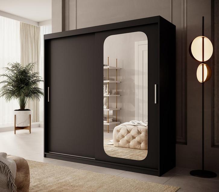 Kledingkast 200cm zwart Schuifdeuren met spiegel, Huis en Inrichting, Kasten | Overige, Nieuw, Verzenden