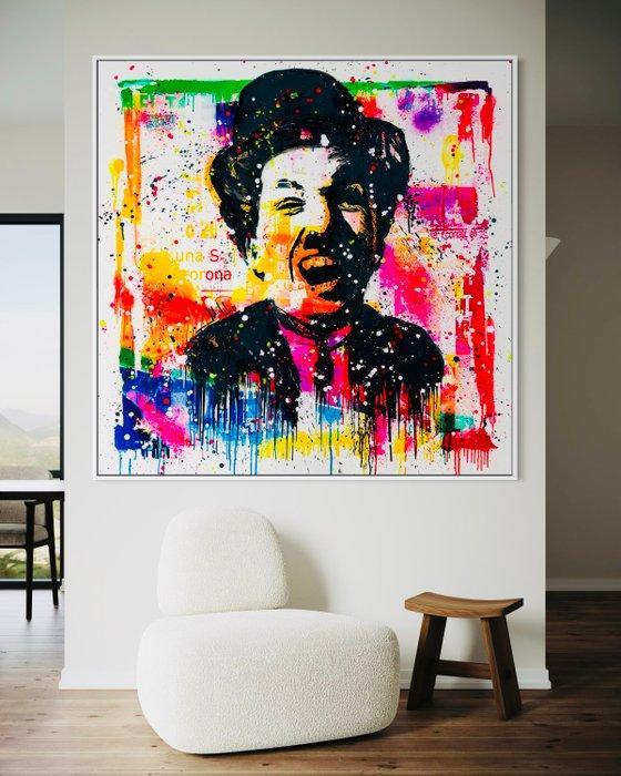 Mikko - Charles Chaplin Retro Colours On Frame - XL, Antiquités & Art, Art | Peinture | Moderne