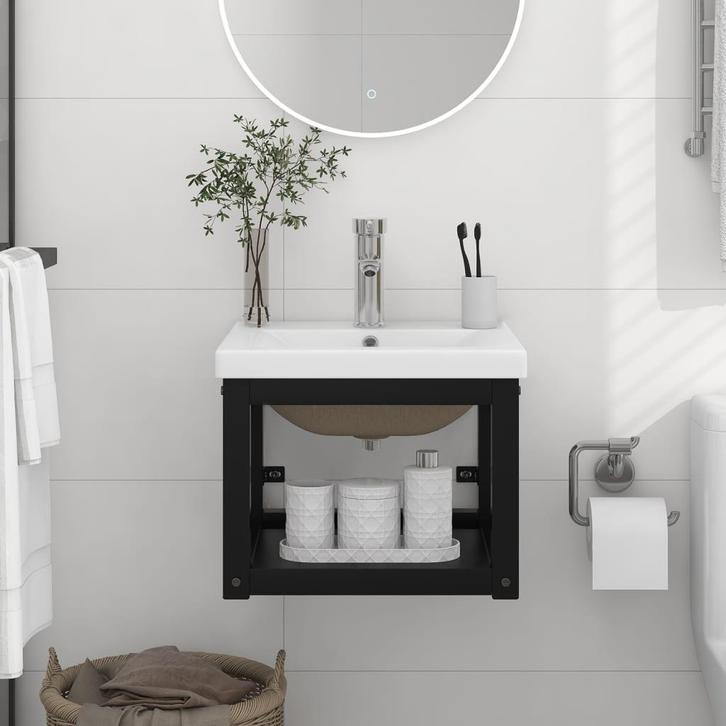 vidaXL Wastafelframe met inbouwwastafel ijzer zwart, Huis en Inrichting, Tafels | Kaptafels, Nieuw, Verzenden