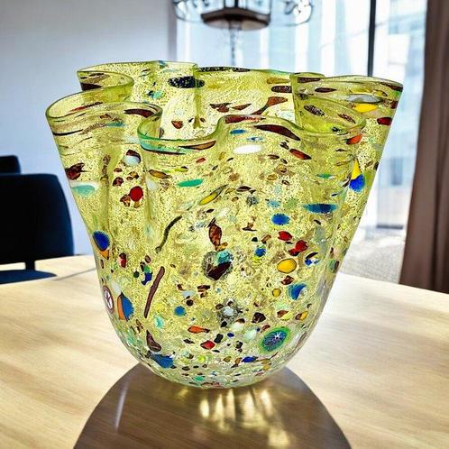 Filippo Maso - Vaas -  Grote groene zakdoekvaas met, Antiquités & Art, Antiquités | Verre & Cristal