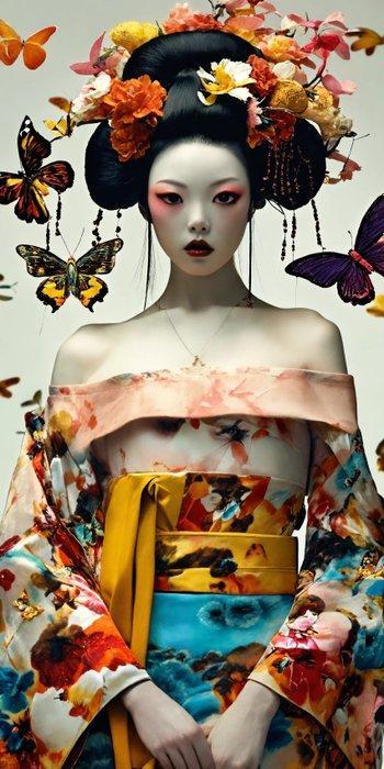 Hiroshi (1981) - Ms Butterfly Geisha Toile (XXL), Antiquités & Art, Art | Peinture | Moderne