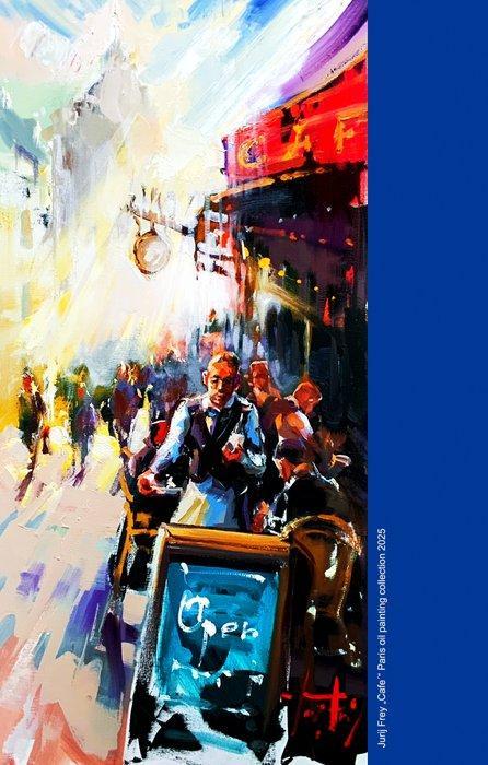 Jurij Frey - Café, Paris, Antiek en Kunst, Kunst | Schilderijen | Modern