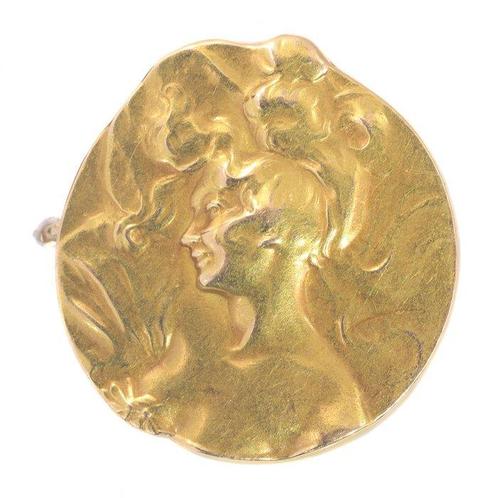Broche - 18 carats Or jaune - Style Art nouveau, 1900, Handtassen en Accessoires, Antieke sieraden