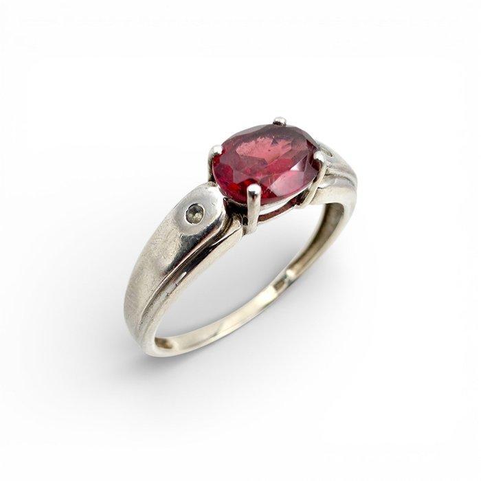 Zonder minimumprijs - Ring Zilver - Garnet (gecertificeerd), Handtassen en Accessoires, Ringen