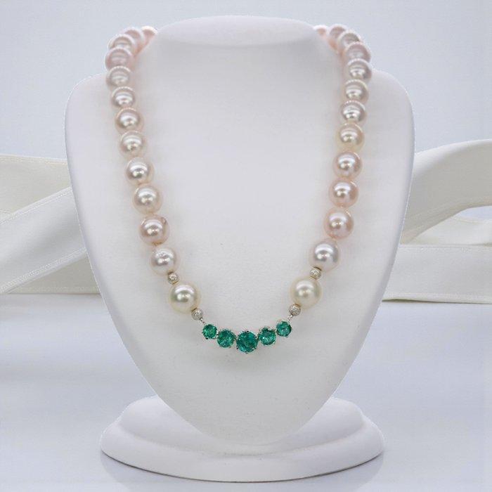 Zonder Minimumprijs - Halsketting Zilver Parel - Smaragd -, Handtassen en Accessoires, Kettingen