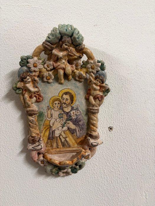 Wijwatervat - 1950-1960 - Sint-Jozef met het kindje Jezus -, Antiquités & Art, Antiquités | Livres & Manuscrits