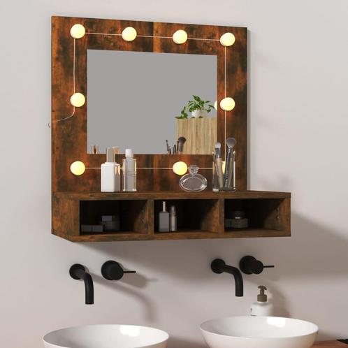 vidaXL Spiegelkast met LED-verlichting 60x31,5x62 cm gerookt, Huis en Inrichting, Tafels | Kaptafels, Nieuw, Verzenden