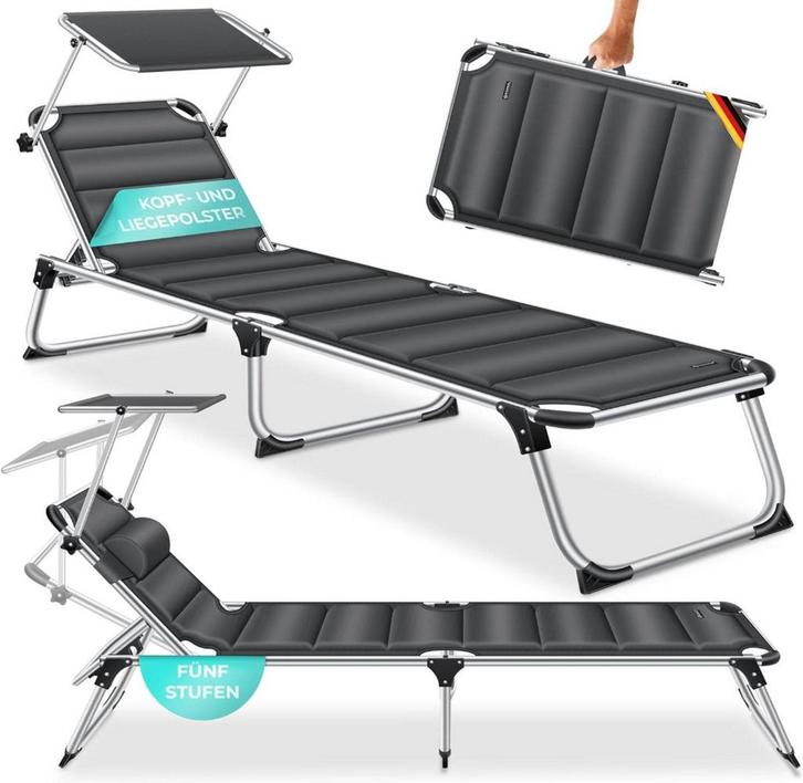 Ligbed - Ligstoel - Zonnebed - Opvouwbaar - Antraciet - KESS, Huis en Inrichting, Overige Huis en Inrichting, Verzenden